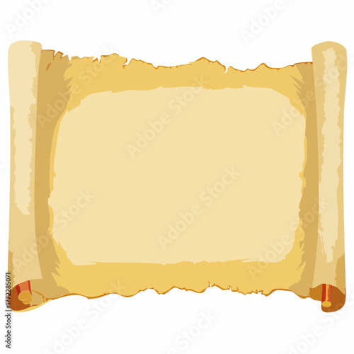 This image features an antique paper scroll with a wax seal, displaying vintage parchment texture on a brown, aged background