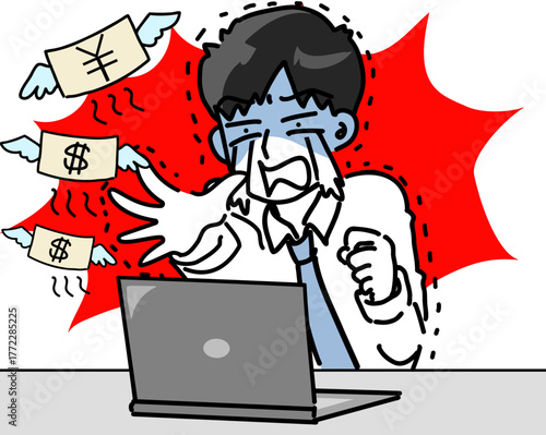 オンラインカジノで大損する男性会社員のベクターイラスト