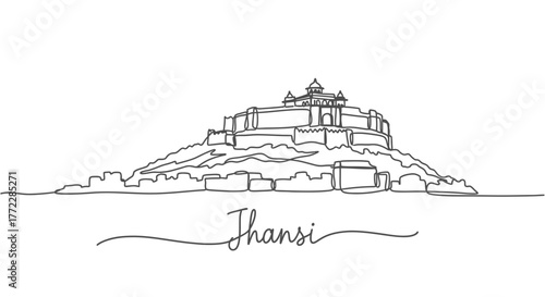 Jhansi Fort India Line Art Silhouette