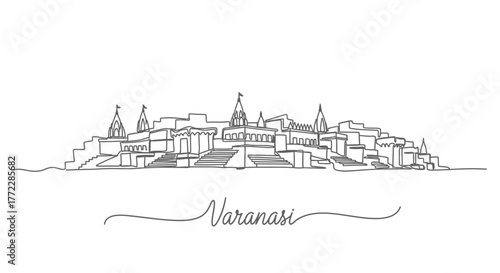Varanasi Skyline Line Art Illustration