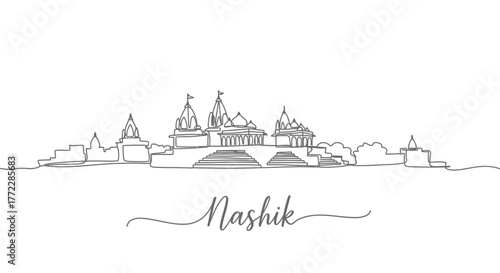 Nashik India Skyline Temple Line Art