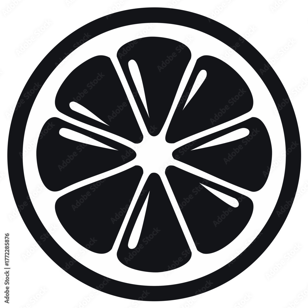 Fototapeta premium Black and White Citrus Fruit Slice Isolated Icon