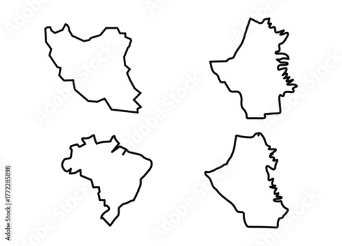 World Map Outlines Featuring Iran Netherlands Brazil and Iraq Isolated on White Background Vector Illustration Geography and Cartography