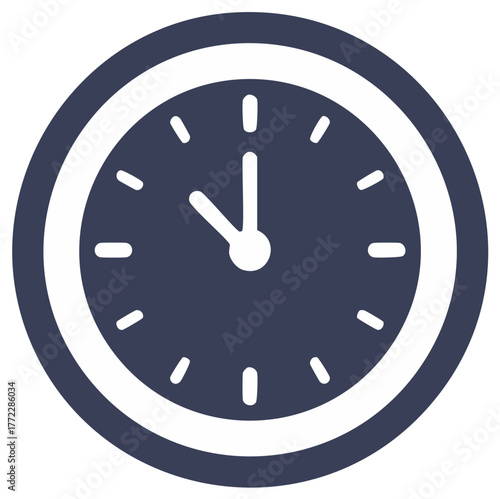 Modern Dark Blue Clock Icon with White Hands Indicating Time, Schedule, and Deadline