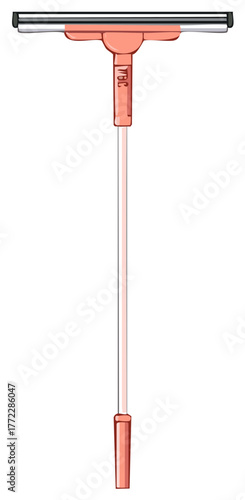 Cartoon illustration of an extended pink T-shaped window squeegee cleaning tool