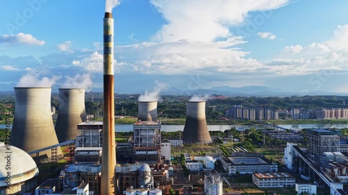 thermal power plant，nuclear power plant with cooling towers