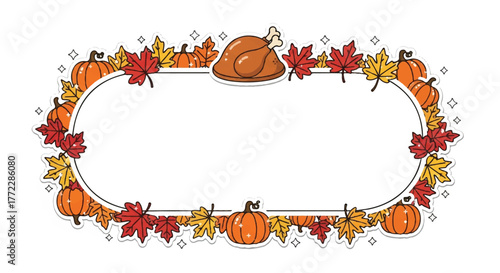 Autumn themed border design with pumpkins and leaves.