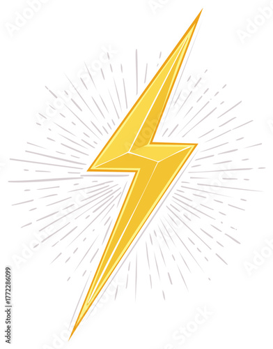 Bright yellow lightning bolt graphic with radiating energy lines symbol