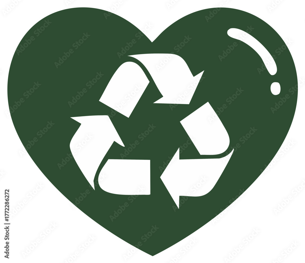 Fototapeta premium Green heart icon with recycling symbol representing love for the environment and sustainability