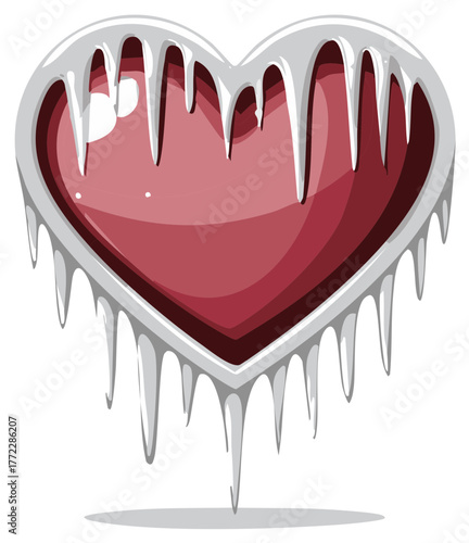 Heart shape with dripping icicles symbolizing cold emotions or heartbreak