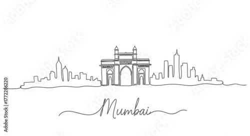 Minimalist Mumbai Skyline Line Art with Gateway of India