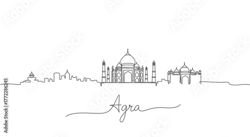 Agra Skyline Line Art Taj Mahal India Landmark