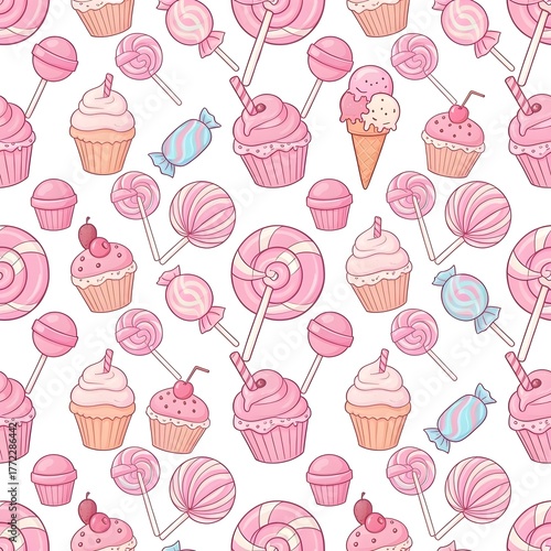 seamless pattern with cupcakes