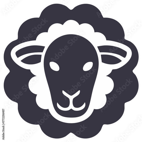 Minimalist dark gray sheep head icon farm animal symbol illustration