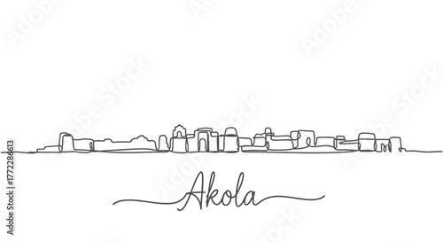 Akola City Skyline Minimalist Line Art Illustration