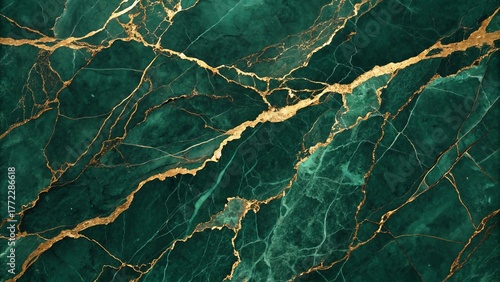 Elegant Emerald Green Marble Texture with Golden Veins Luxury Background 
