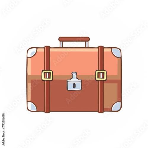 Classic Cartoon Brown Suitcase Illustration with Straps Buckles and Carry Handle