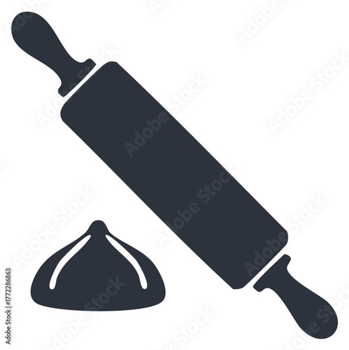 Rolling Pin and Dumpling Icon Representing Culinary Cooking and Food Preparation