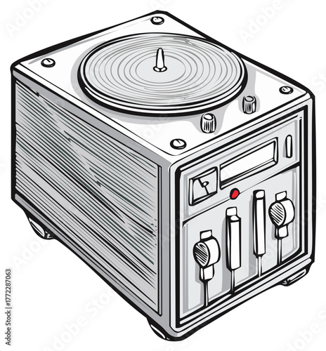 Turntable with Mixer: Vintage Stereo Equipment, Music, Record Player, Retro Illustration