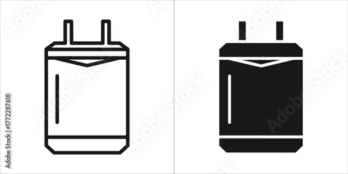 Black and white icon of a battery