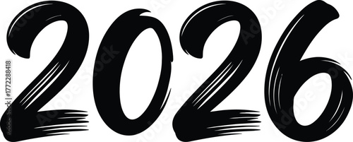 Handwritten bold brush stroke number 2026 symbol representing the upcoming year celebration vector Illustration