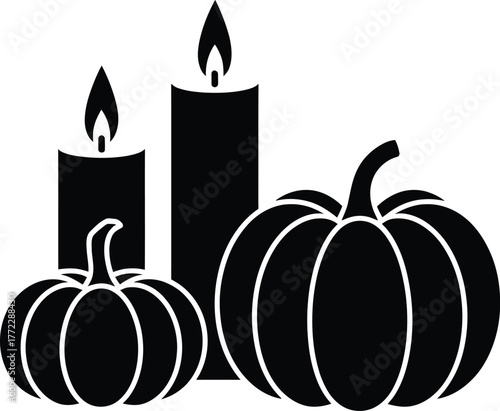 Halloween silhouette two pumpkins lit candles festive autumn celebration decor symbolism vector Illustration