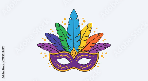 Vibrant feather mask for Mardi Gras celebration with multicolored feathers