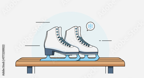 Pair of ice skates on a bench, ready for a fun day of skating in winter