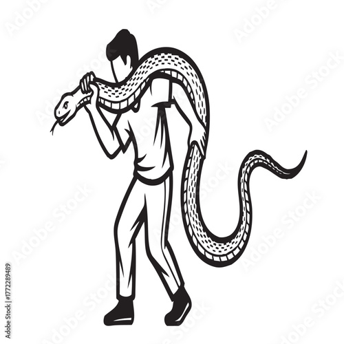 Ilustrasi Monochrome Penjinak Ular