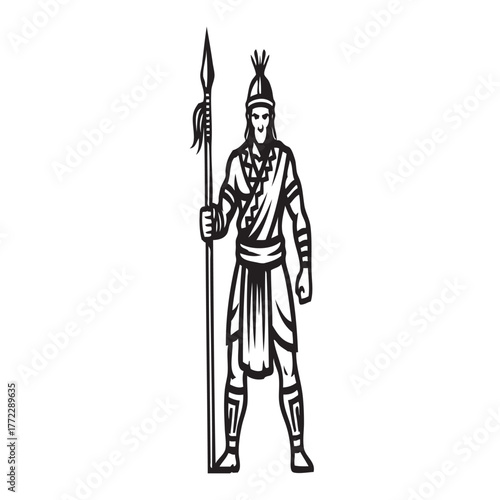 Illustration of an ancient warrior carrying a spear