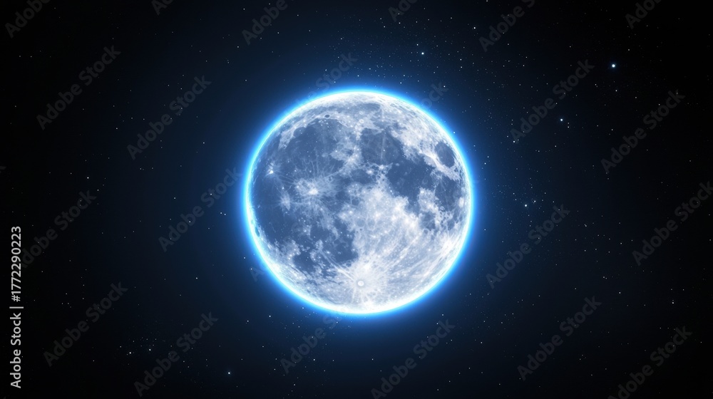Fototapeta premium A large, bright blue moon in space.