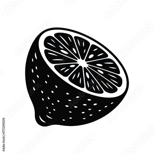 Halved citrus fruit vector illustration lemon or lime black silhouette texture detail isolated object