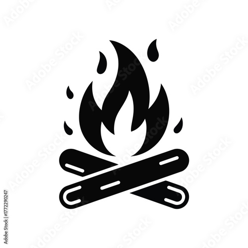 Campfire icon simple vector design element bonfire silhouette symbol for outdoor activity survival or camping theme