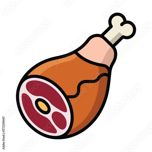 Cooked meat leg drumstick poultry chicken game food item delicious dinner ingredient isolated vector illustration