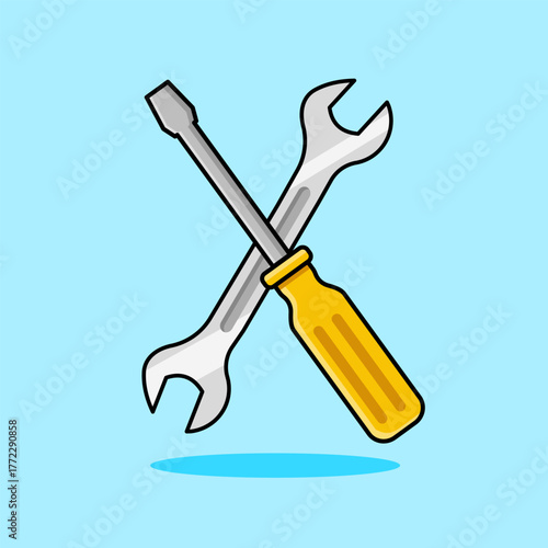Crossed Wrench and Screwdriver Icon Vector Illustration Cartoon Design