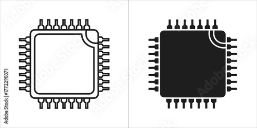 Black and white icon of a microchip