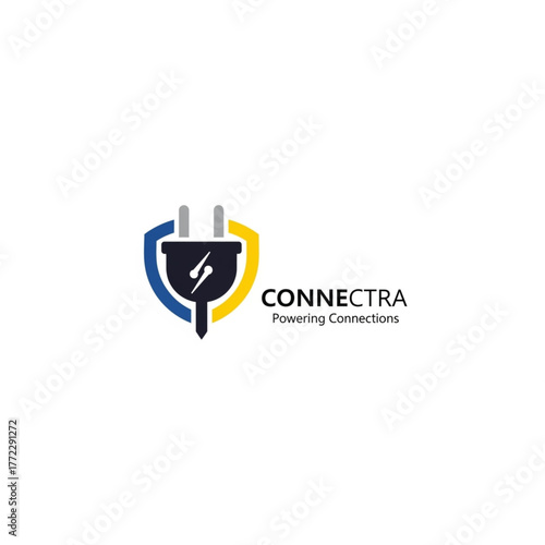 Modern electrical plug logo design, a symbol of connection, security, and power, ideal for branding, technology, and energy companies, originally vector