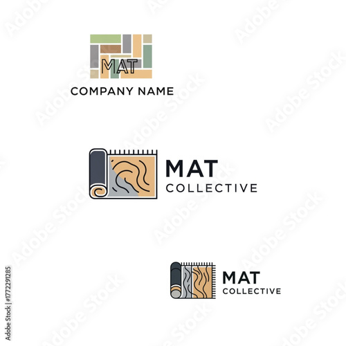 Modern mat logo design showcasing floor coverings and yoga mats, ideal for interior design businesses and fitness brands seeking a stylish brand identity