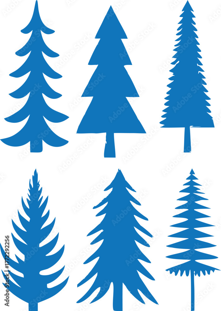 Obraz premium Set of various Christmas trees, winter forest illustration, holiday season design pattern