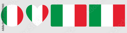 Flag of Italy. Flag icon. Standard colours. wave flag Standard sizes. Rectangular flag. Computer illustration. Italian flag in round and heart shape. Vector illustration.