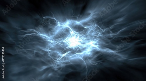 A digital illustration of a bright blue energy field with swirling lines and a central bright light source.