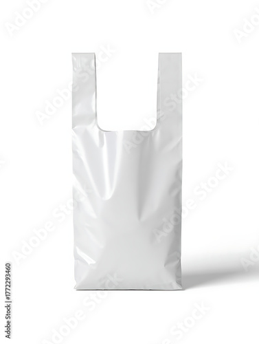 A blank white plastic t-shirt bag mockup, perfect for grocery or retail store branding.