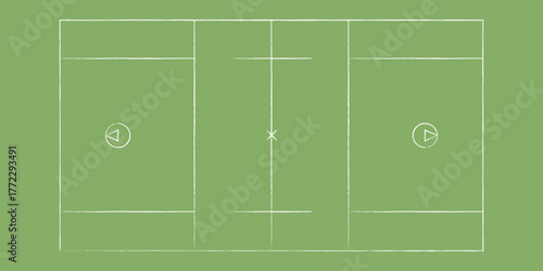 Lacrosse field top view with goal areas and full markings. Realistic sport pitch layout for team training, championship, tournament or strategy design. Athletic turf background concept. Vector illustr