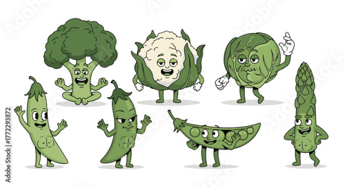 Funny Cartoon Characters Collection Quirky Animated Vegetables with Expressive Faces Promoting Healthy Eating