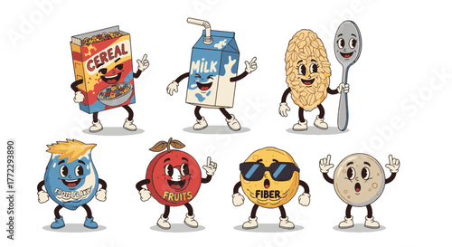 Funny Cartoon Charaters representing healthy food and nutrition products promoting a balanced diet and lifestyle