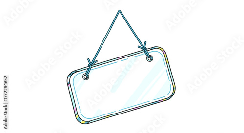 Acrylic nameplate with string hanger, isolated on white background