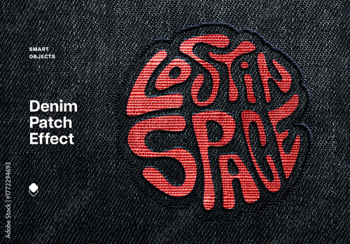 Denim Red Patch Text & Logo Effect Mockup