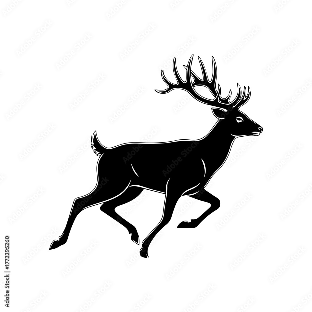 Obraz premium Running Deer Silhouette Vector Art
