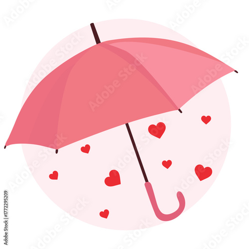 Valentine's day romantic decorations pink umbrella with red heart confetti