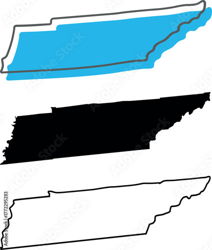 Tennessee State Map Outlines Collection Vector Set, USA Geography Silhouette Templates